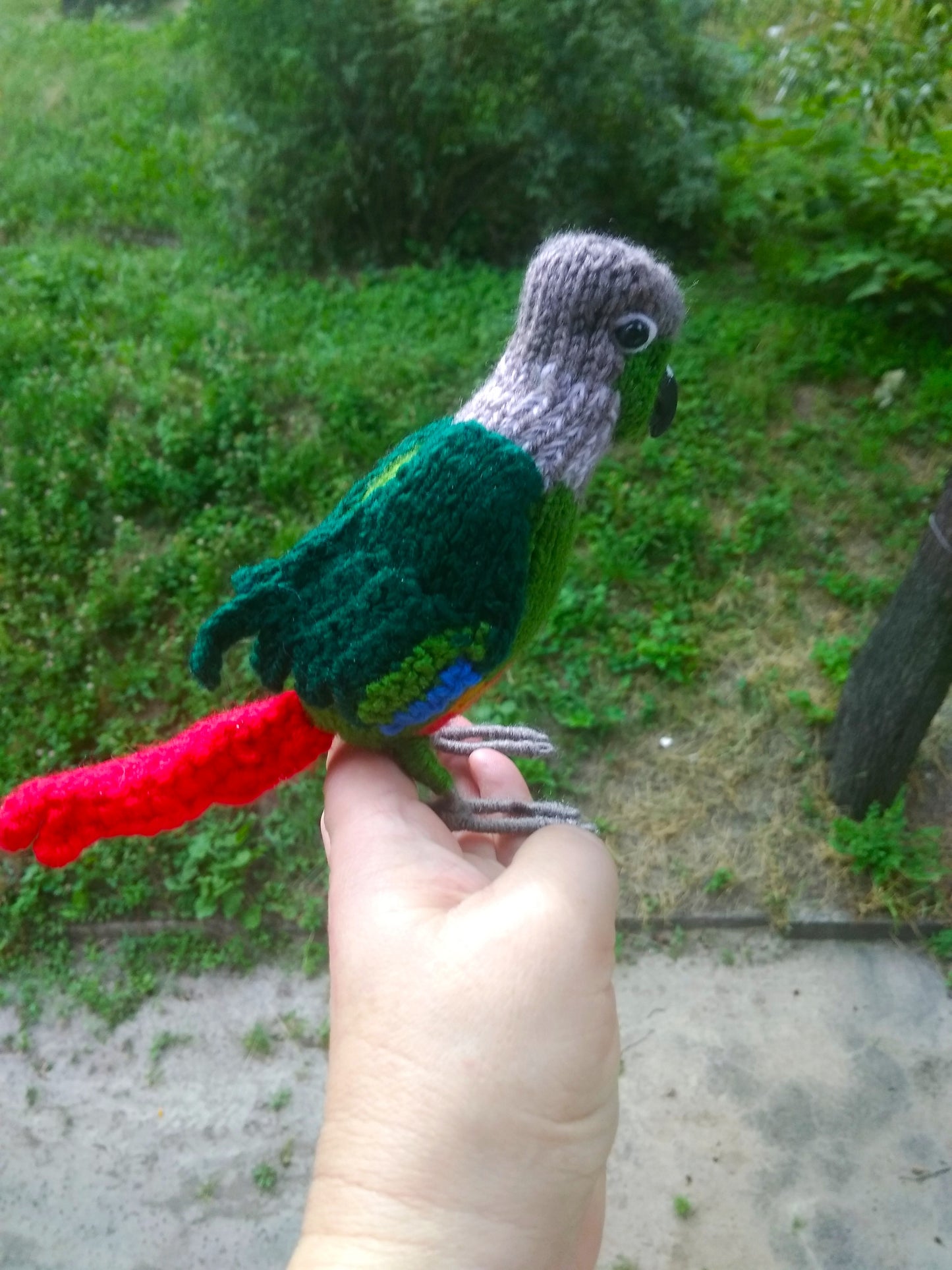 Plush Crochet Green Cheek Conure: Handmade Parrot Bird Figurine
