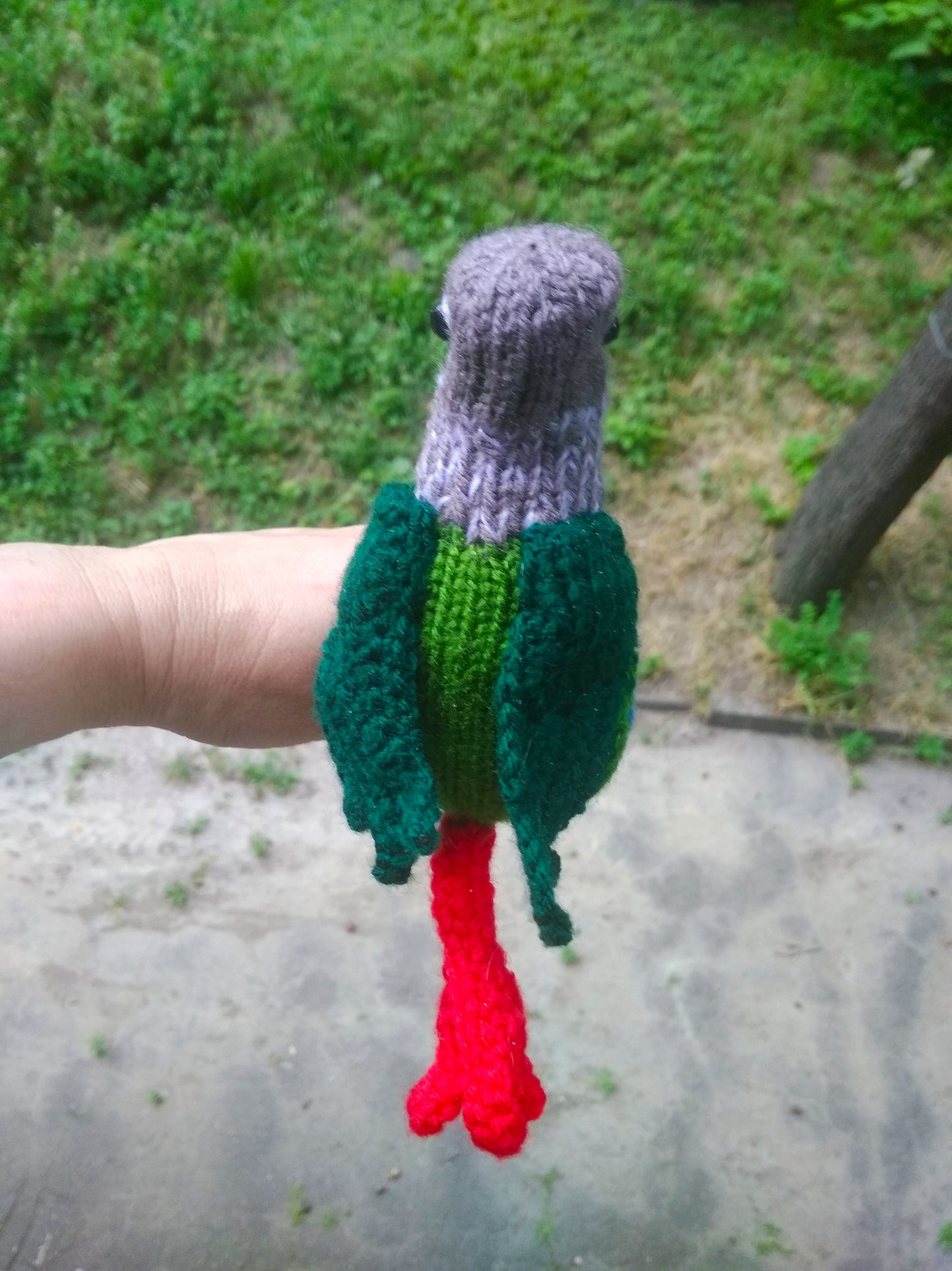 Plush Crochet Green Cheek Conure: Handmade Parrot Bird Figurine