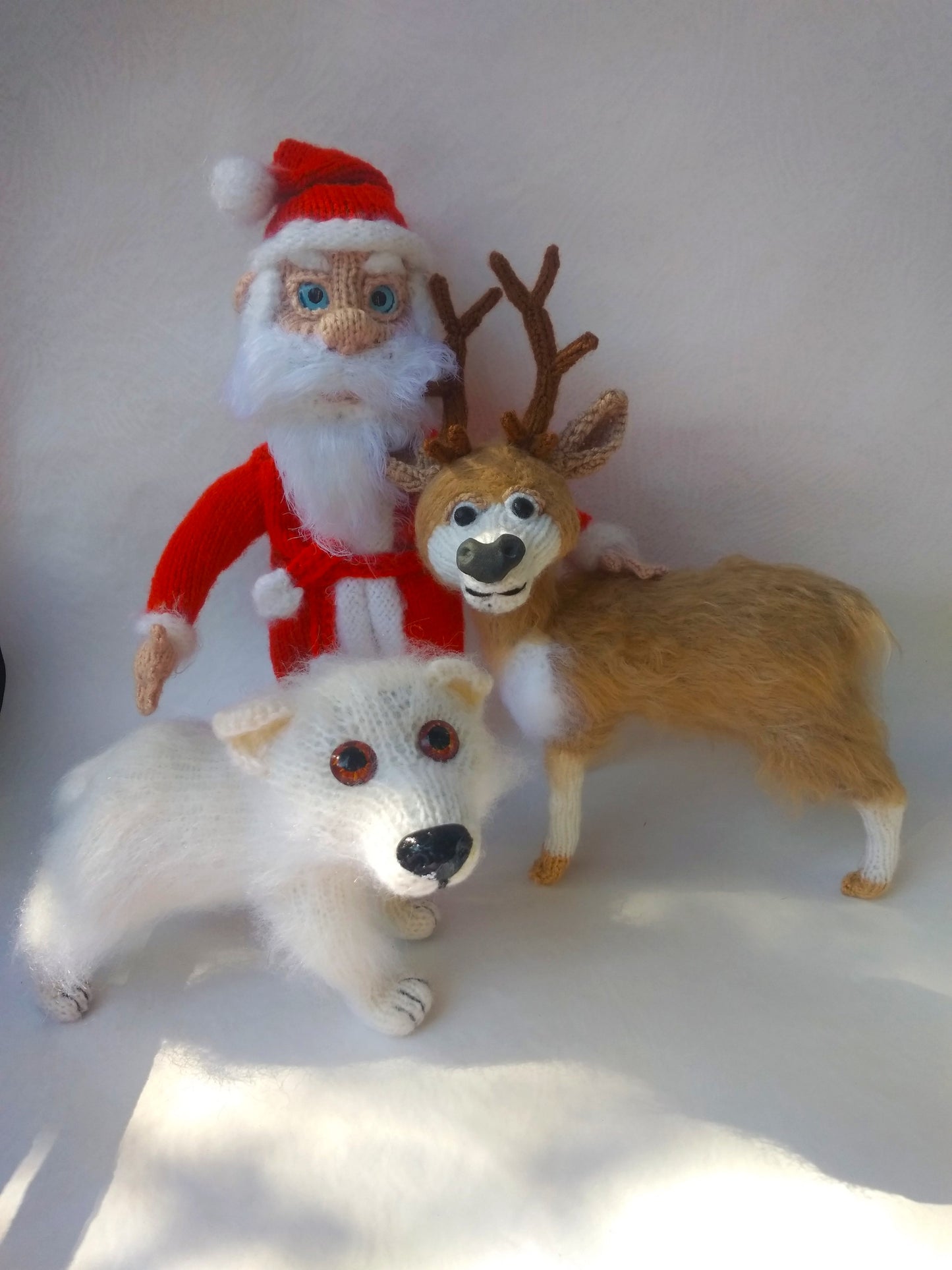Set of Christmas Characters: Crochet Santa Claus, Deer and Polar Bear Toy
