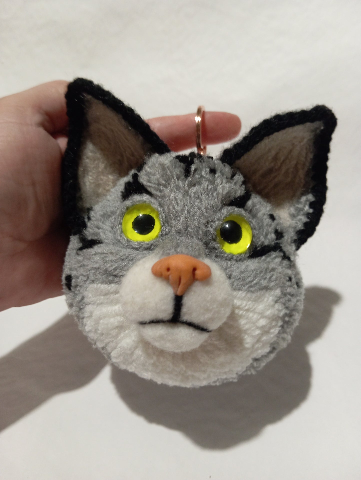 Plush Gray Cat Car Hanger: Handmade Amigurimi Keychain