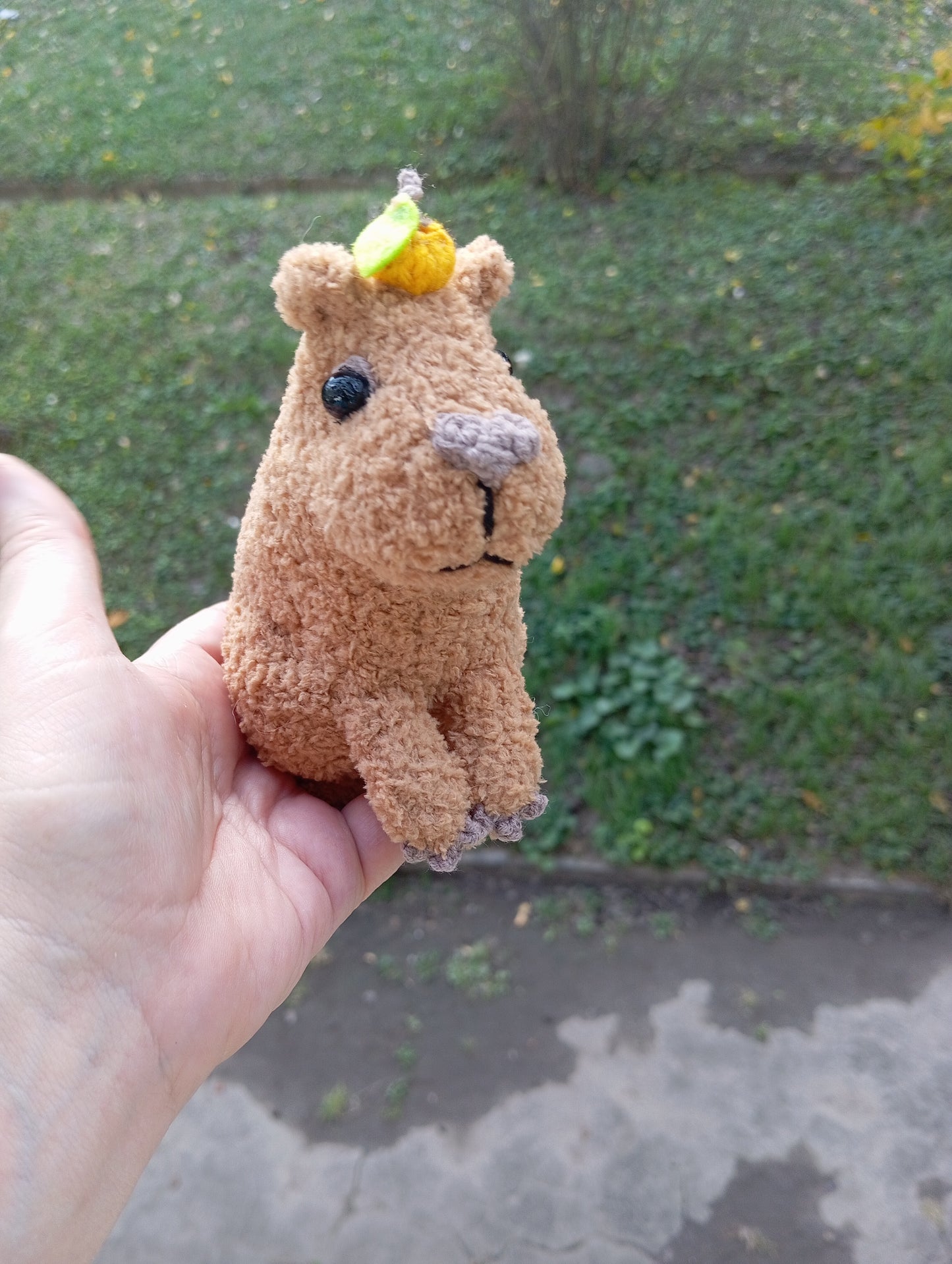 Plush Capybara with Orange on Head: Handmade Capybara toy