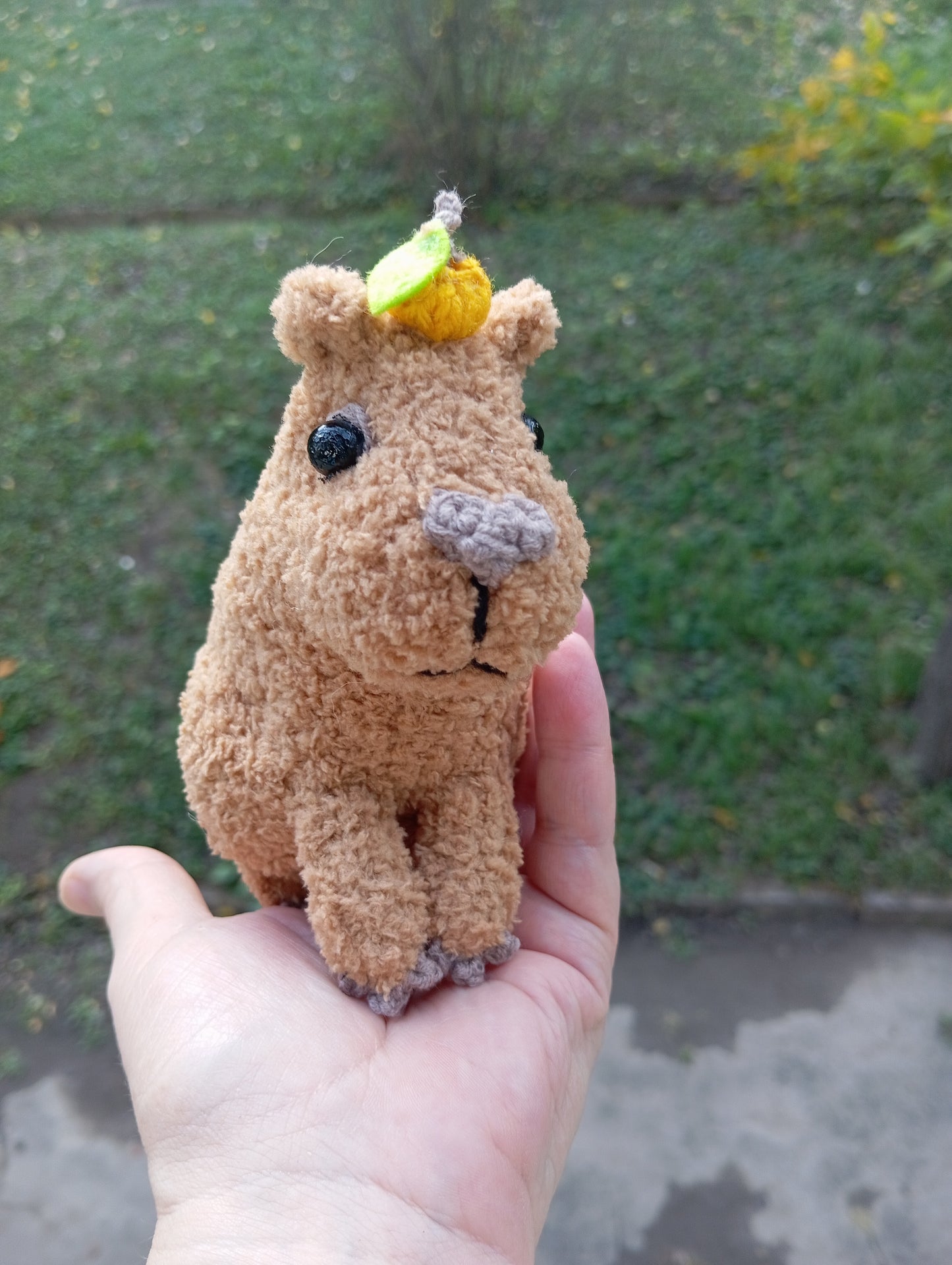 Plush Capybara with Orange on Head: Handmade Capybara toy