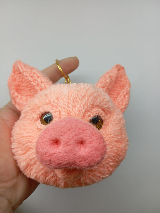 Handmade Plush Pig Keychain: Farm Pig Rear View Car Pendant