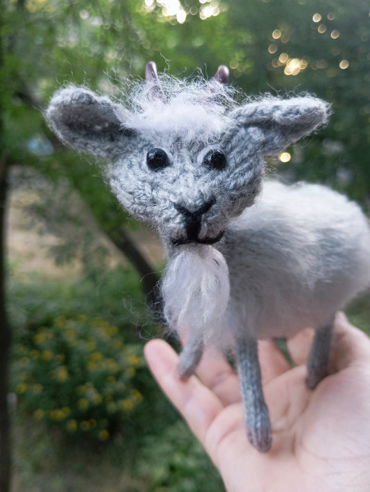 Plush Gray Goat Figurine: Amigurumi Farm Animal Goat Toy
