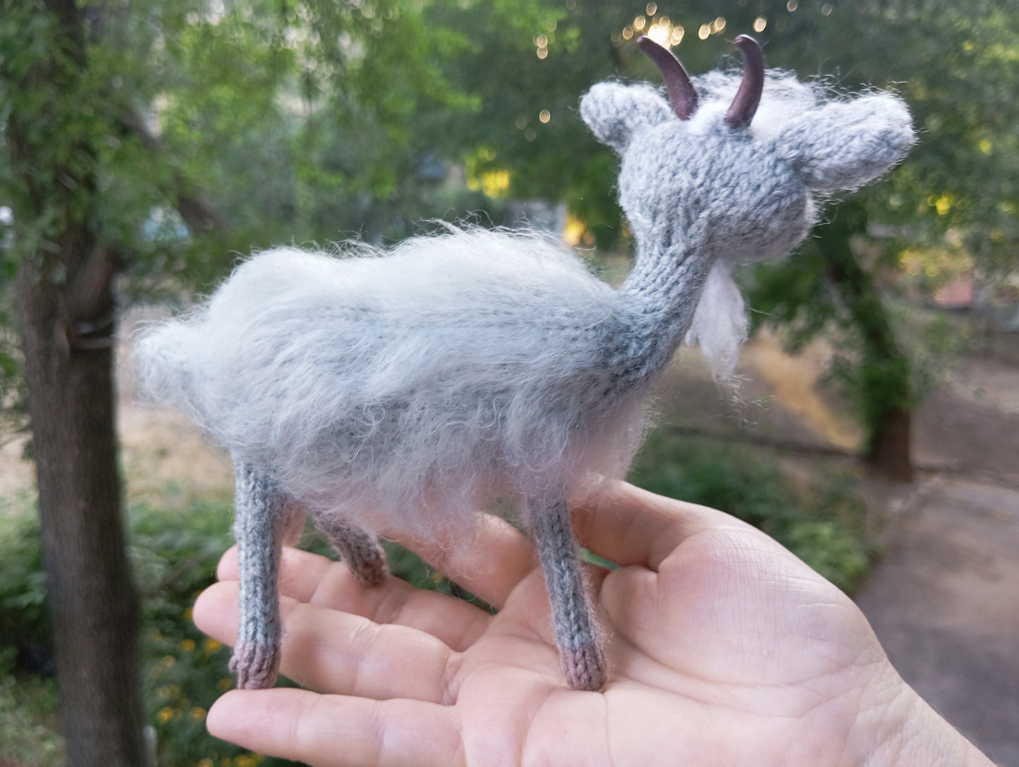 Plush Gray Goat Figurine: Amigurumi Farm Animal Goat Toy