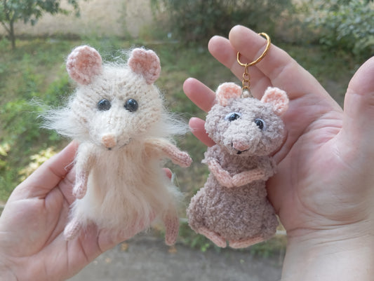 Plush Crochet Rat Keychain: Funny Little Rat Car Hanger