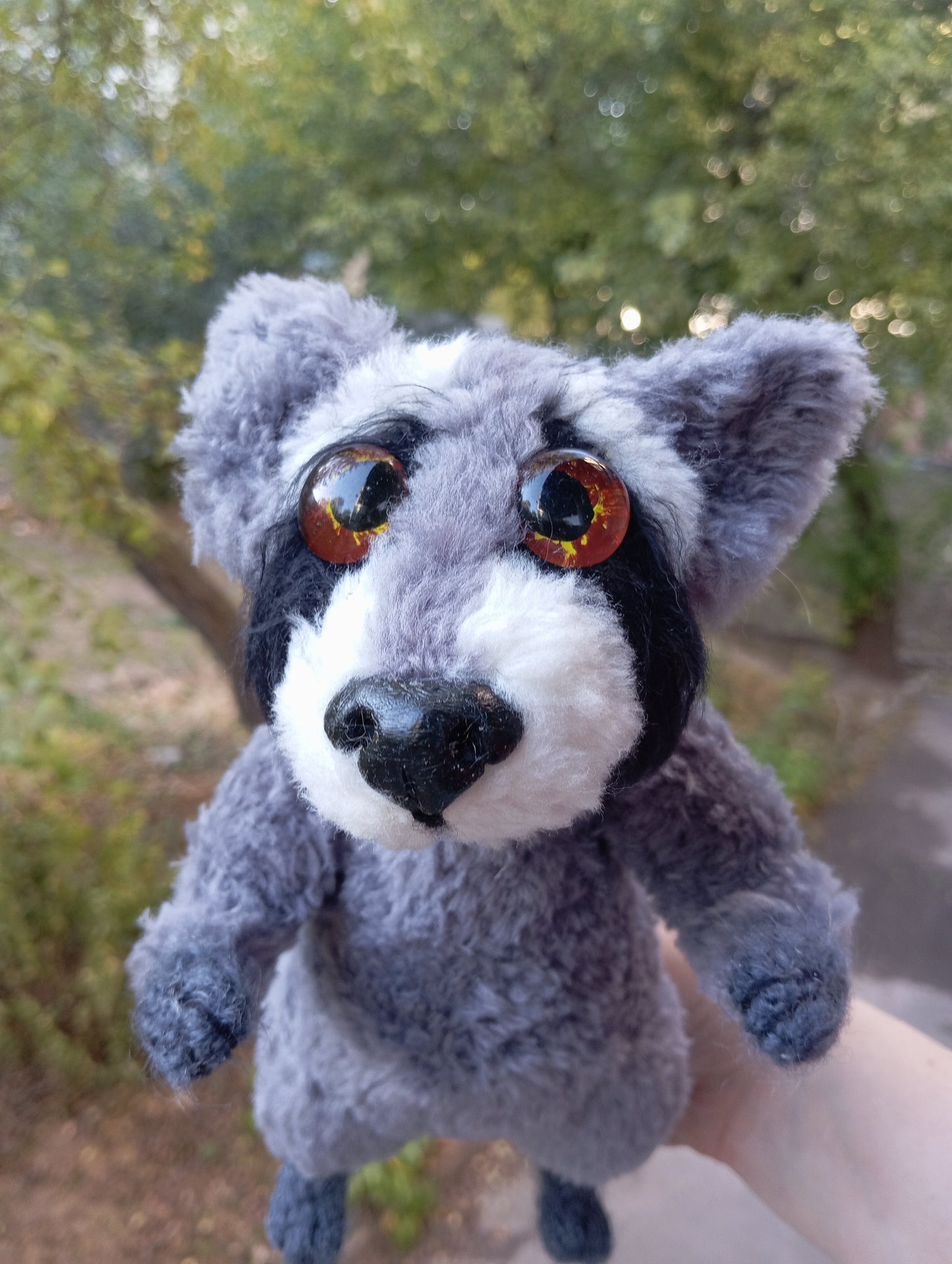 Crochet Plush Raccoon figurine: Handmade Raccon Toy