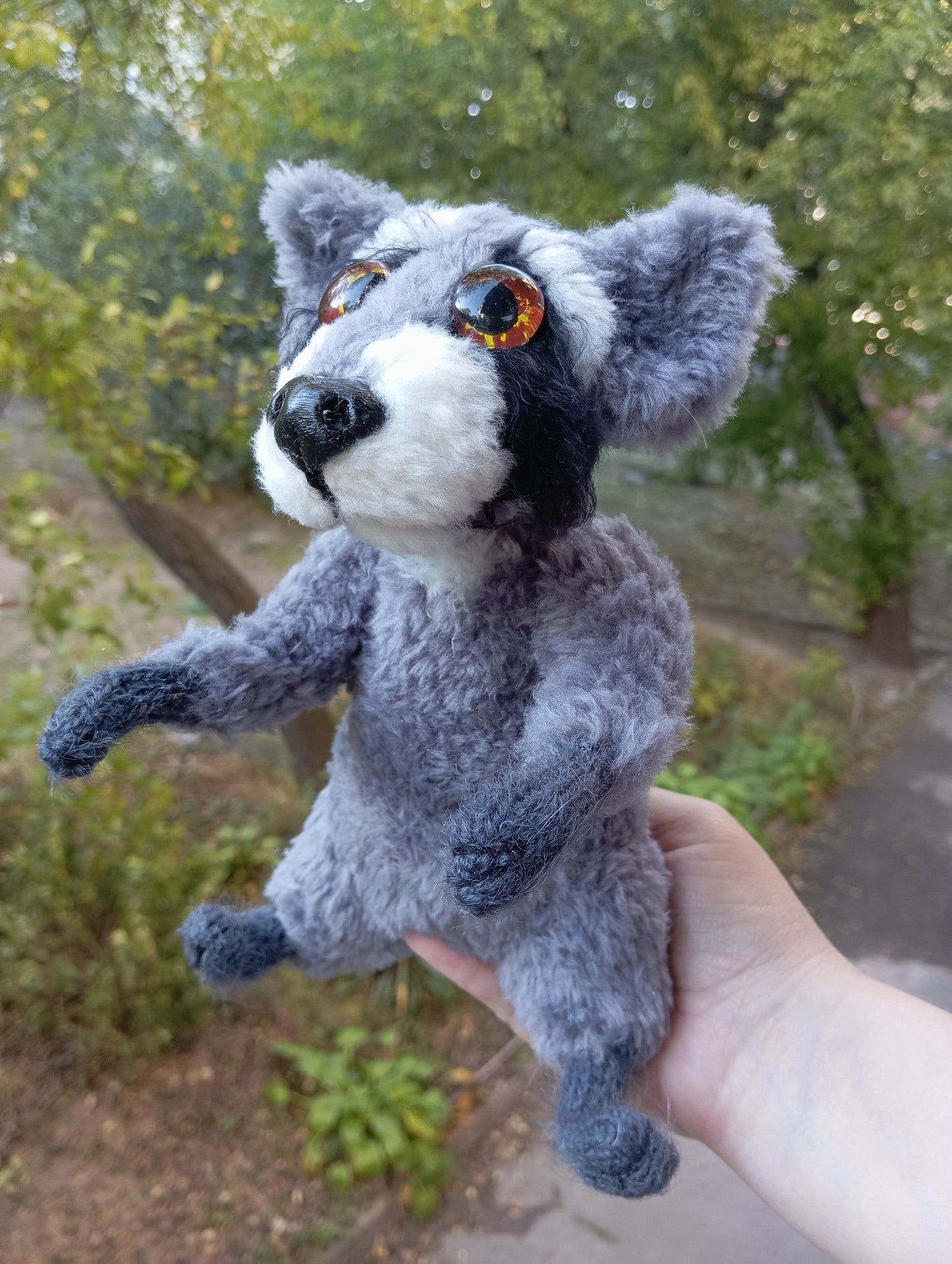 Crochet Plush Raccoon figurine: Handmade Raccon Toy