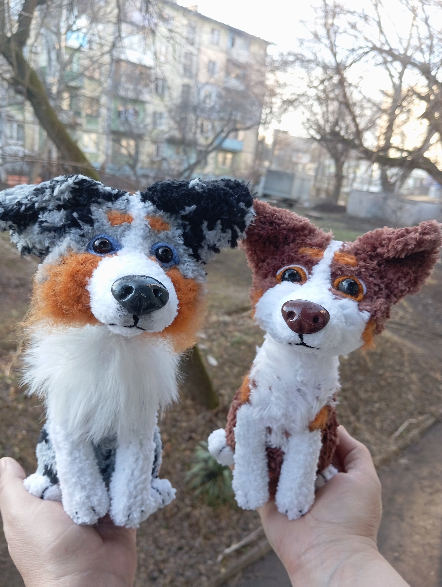 Knitted Australian Shepherd Figurine, Crohet Aussie Stuffed Dog, Cute Australian Shepherd Toy