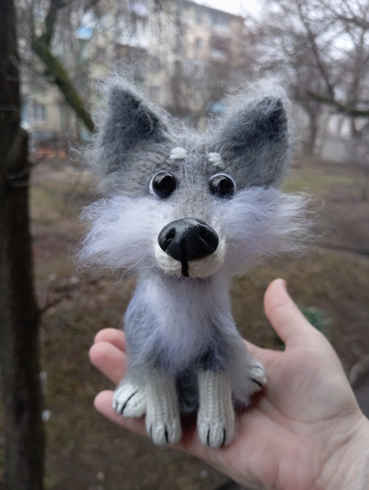 Little Plush Wolf figurine, Crochet Wolf Toy, Stuffed Soft Toy