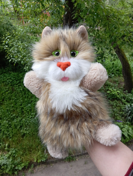 Beige Cat Hand Puppet, Beige cat Hand Puppet, Fluffy Cat hand Puppet, Glove cat, Plush cat