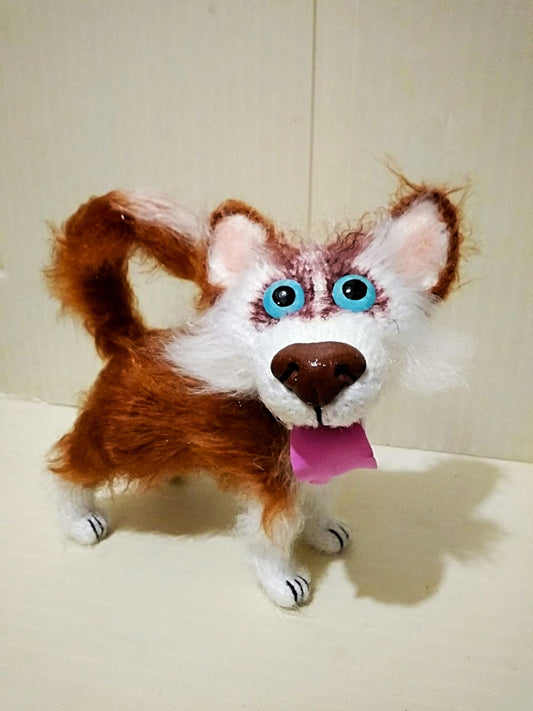 cute plush husky dog with blue eyes