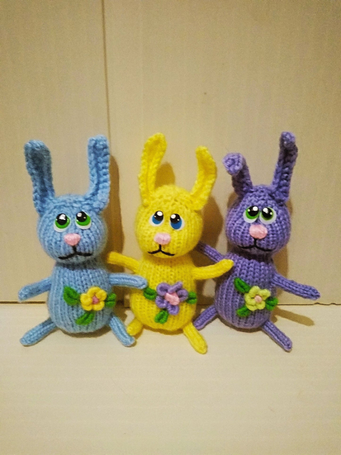 Set of Knitted Decorative Rabbits