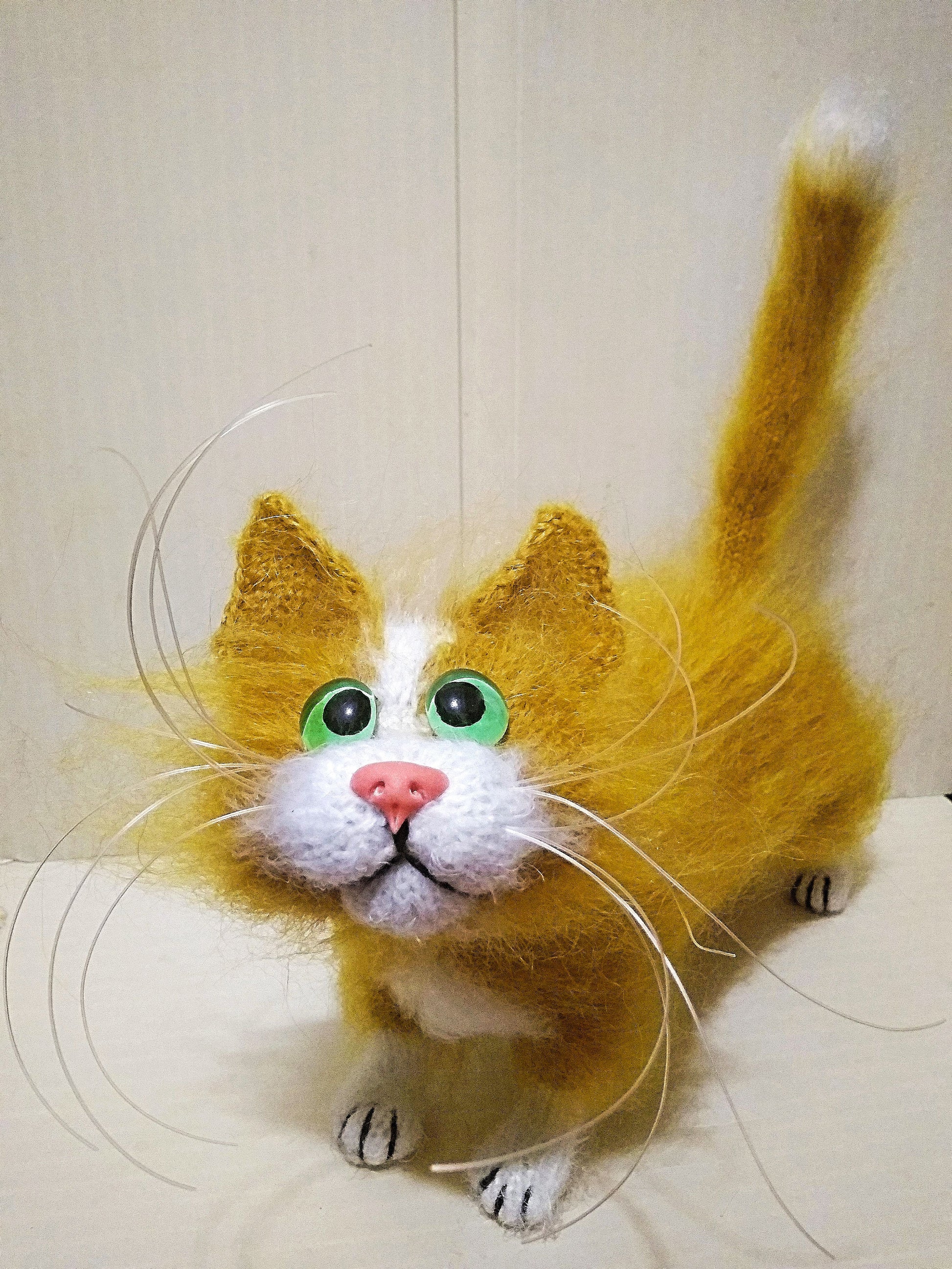 This stuffed cat will be a wonderful toy element in any home. Plush cat will bring warmth and coziness to any room, creating a cozy atmosphere. Also, this toy cat will be a great gift for anyone who loves cats and handicrafts. This stuffed animal cat toy real work of art, made with great love and care by hand.