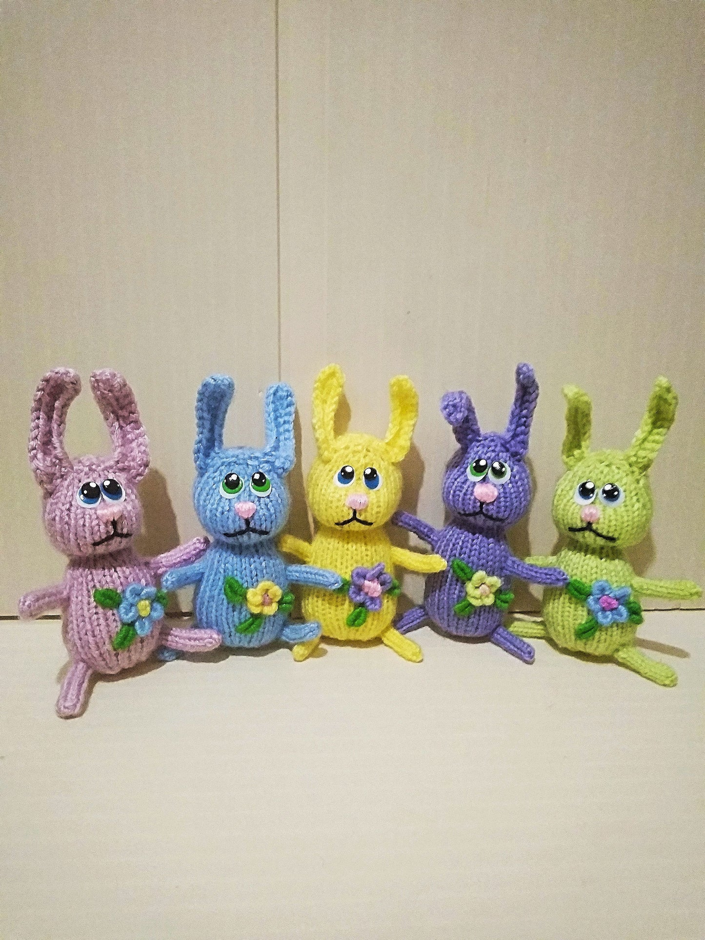 Set of Knitted Decorative Rabbits