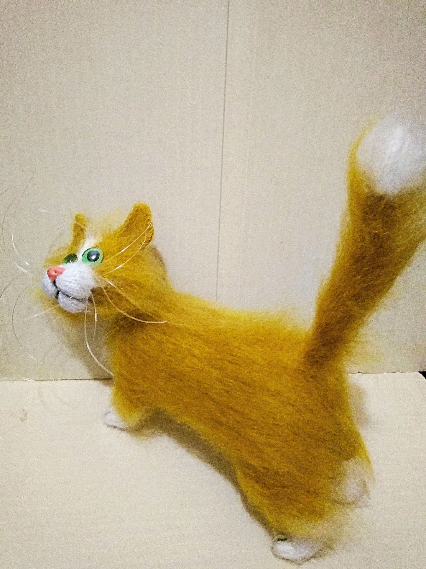 Large ginger cat plush knitted toy