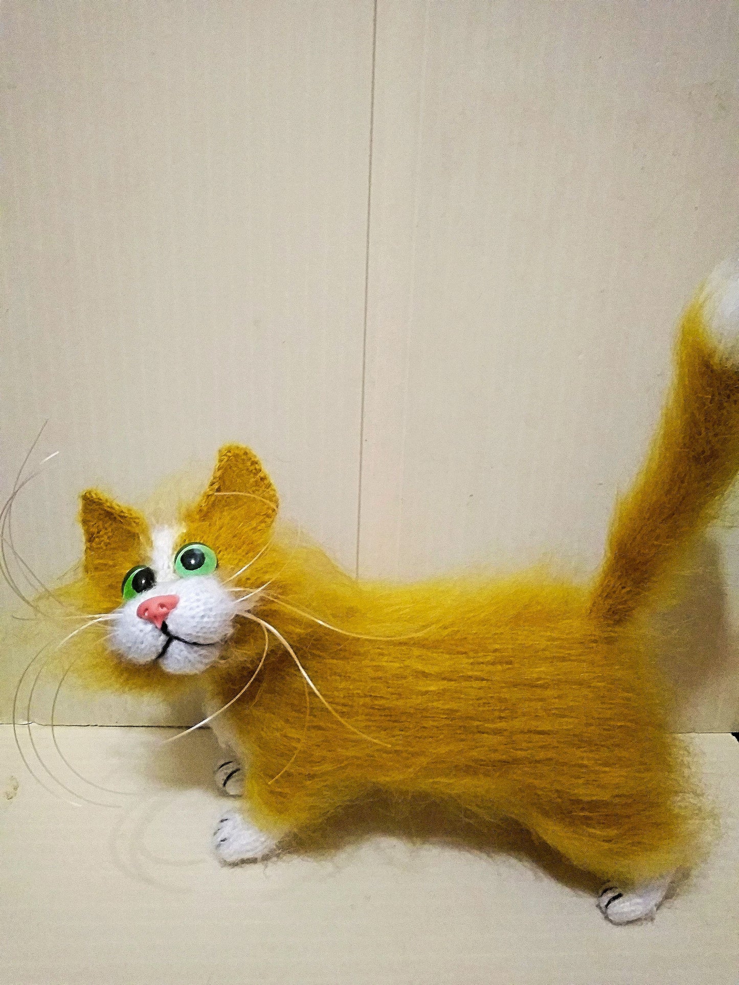 Large ginger cat plush knitted toy