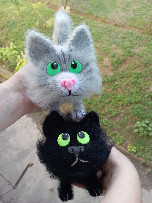 Black and Grey fat plush fluffy cats