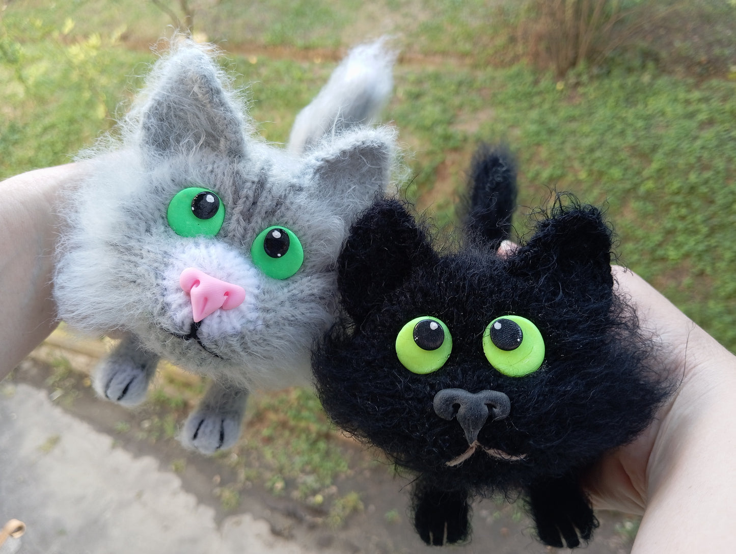 Black and Grey fat plush fluffy cats