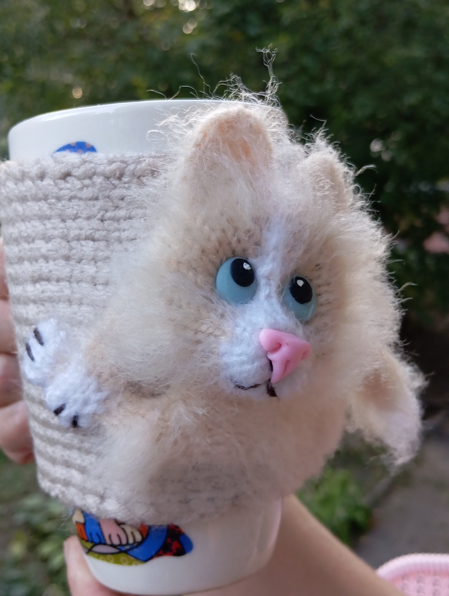 Cozy cat, fox, owl knitted cup sleeves