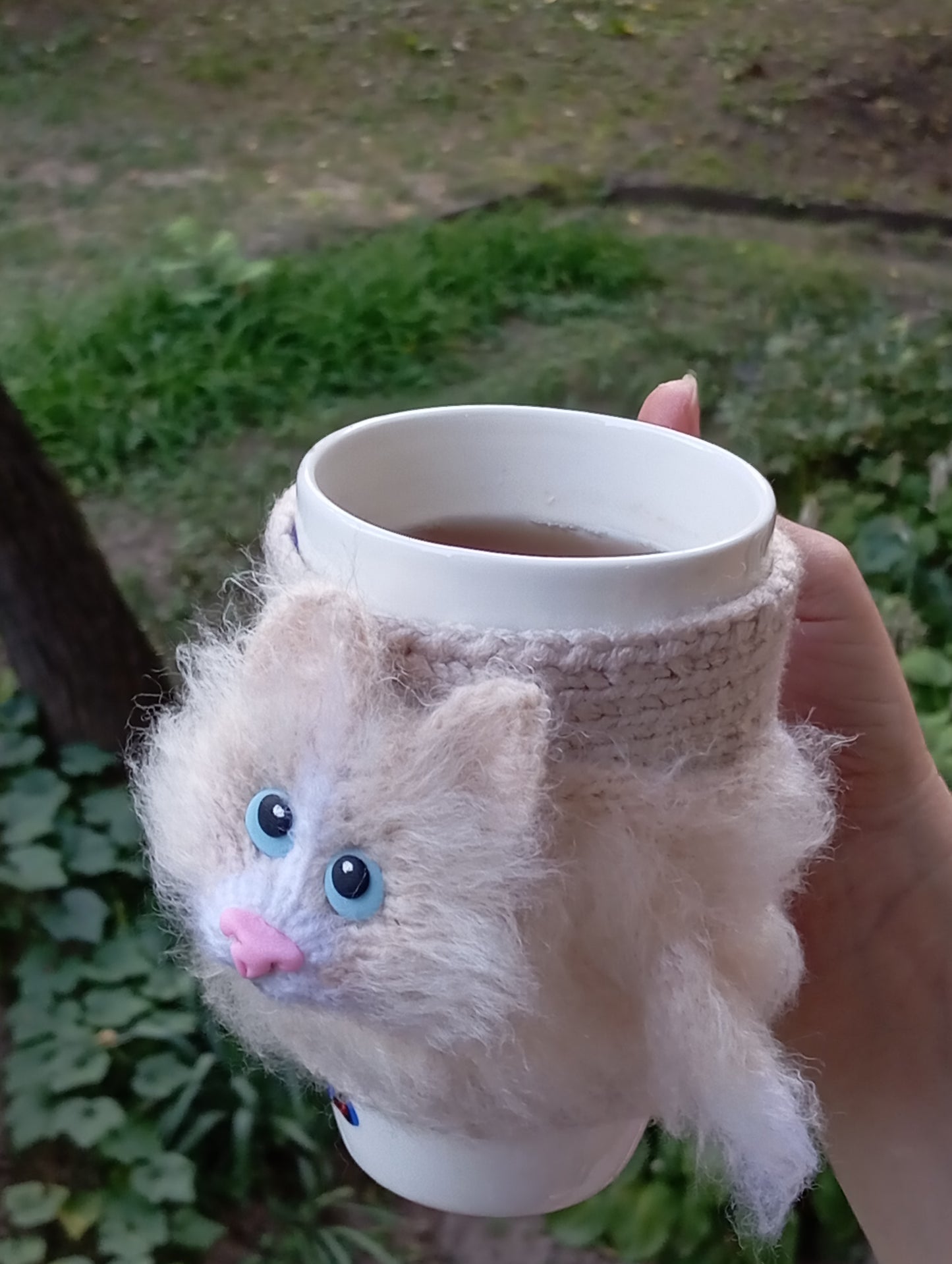 Cozy cat, fox, owl knitted cup sleeves