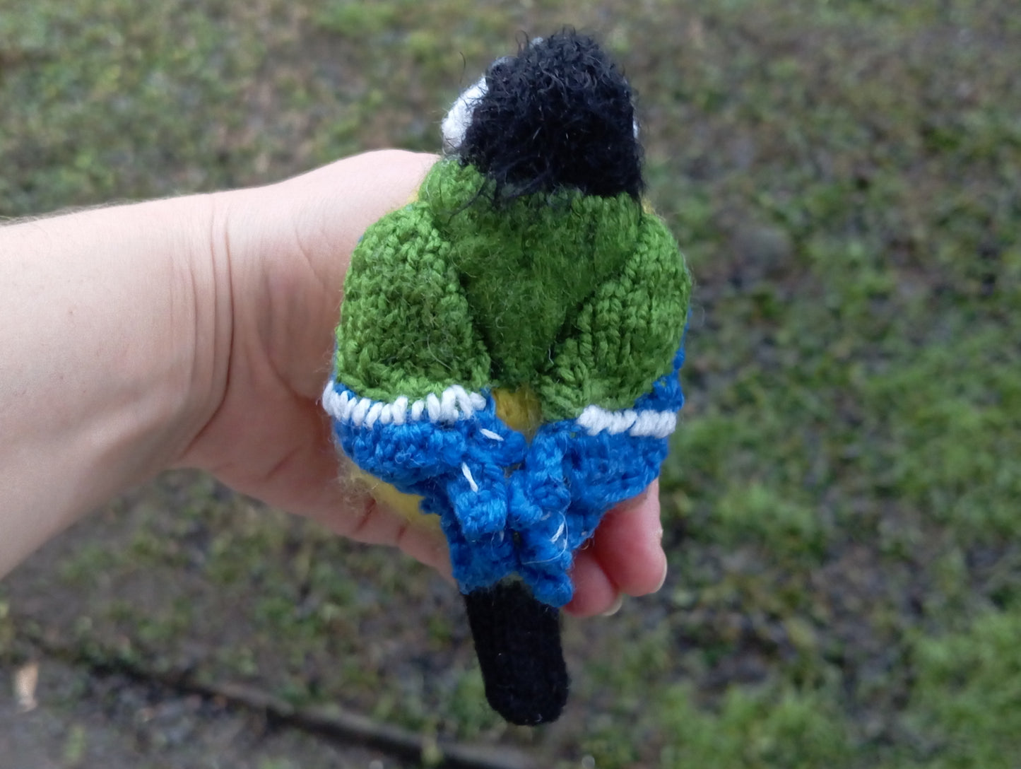 Knitted Tit Bird Toy, Stuffed Blue Knitted Tit, Bird Lovers Gift, Tit Amigutumi Toy, Realistic Decorative Tit