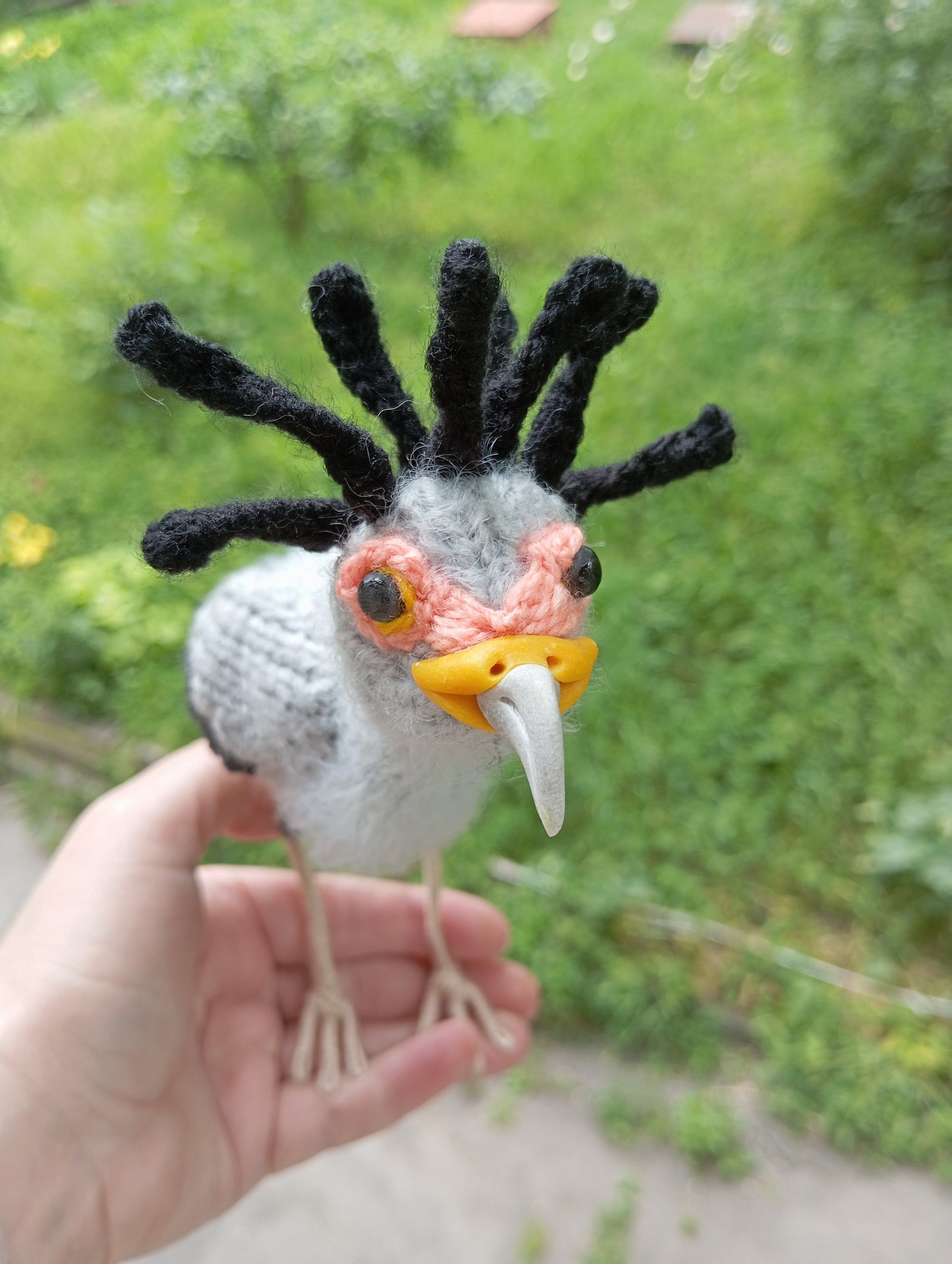 Secretarybird Crochet Decorative Figurine, Amigurumi Plush Bird, Stuffed Secretarybird  Toy