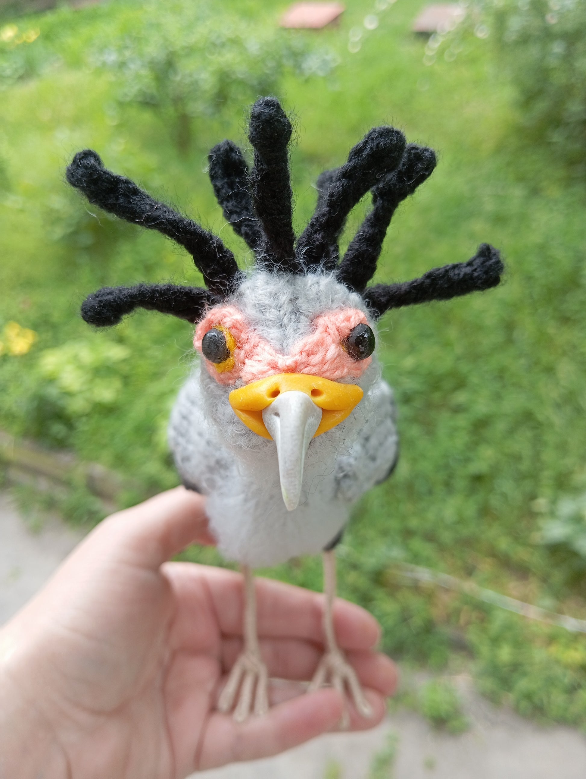 Secretarybird Crochet Decorative Figurine, Amigurumi Plush Bird, Stuffed Secretarybird  Toy