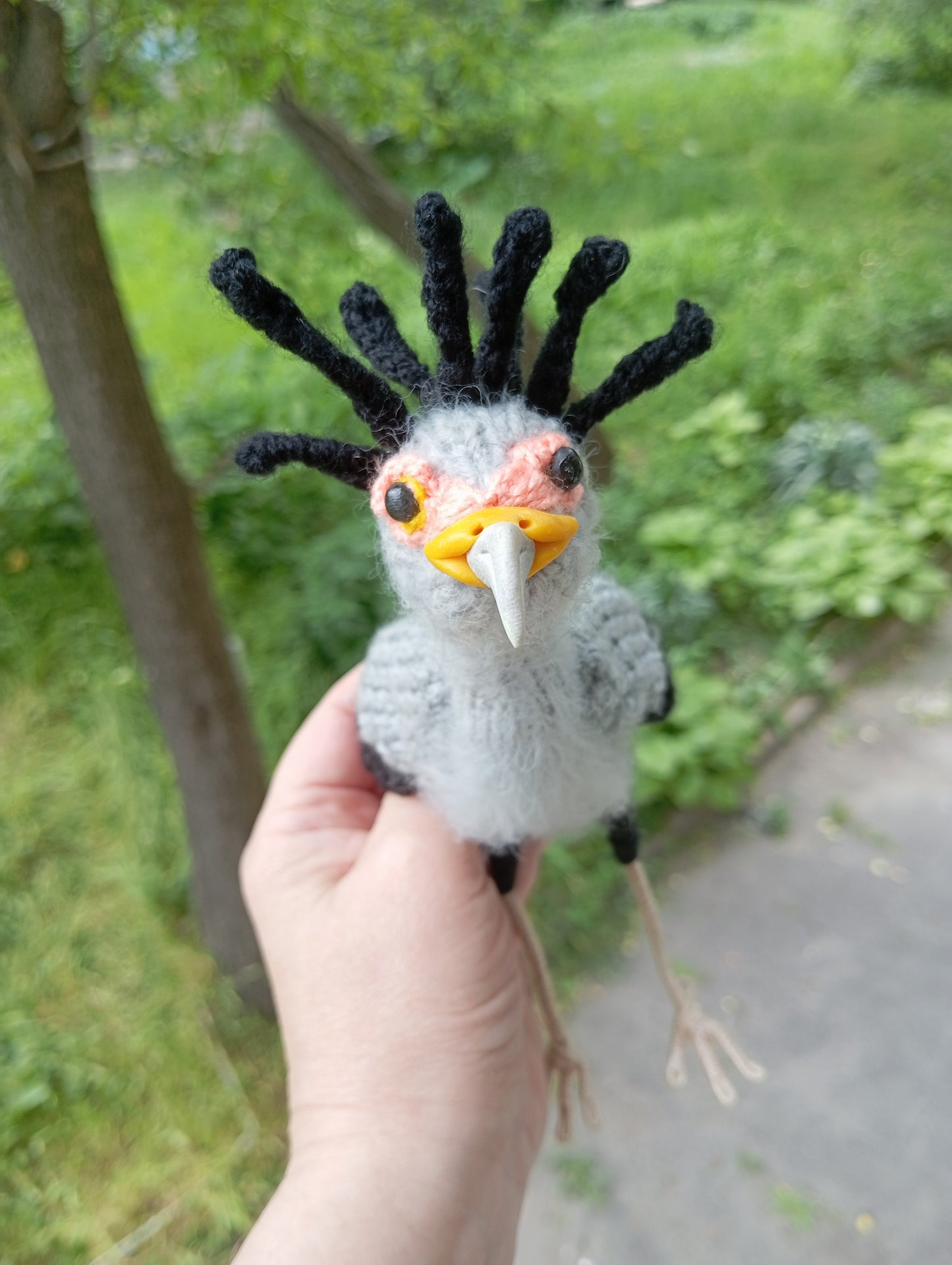 Secretarybird Crochet Decorative Figurine, Amigurumi Plush Bird, Stuffed Secretarybird  Toy