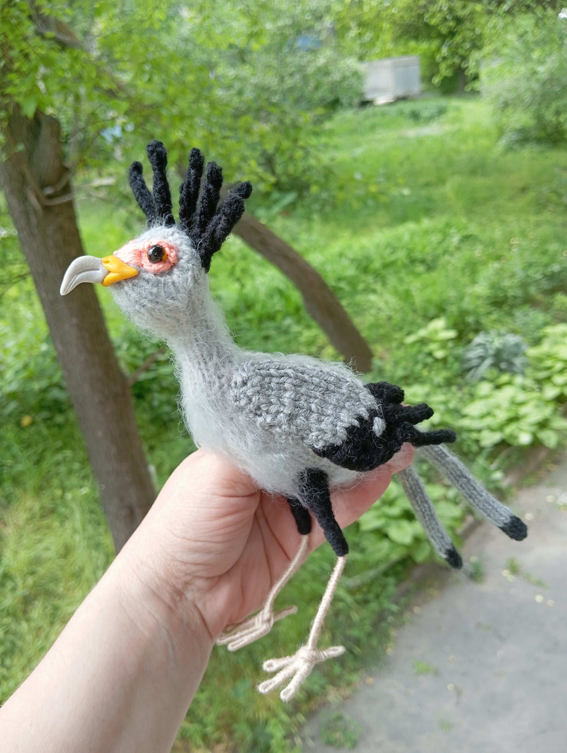 Secretarybird Crochet Decorative Figurine, Amigurumi Plush Bird, Stuffed Secretarybird  Toy