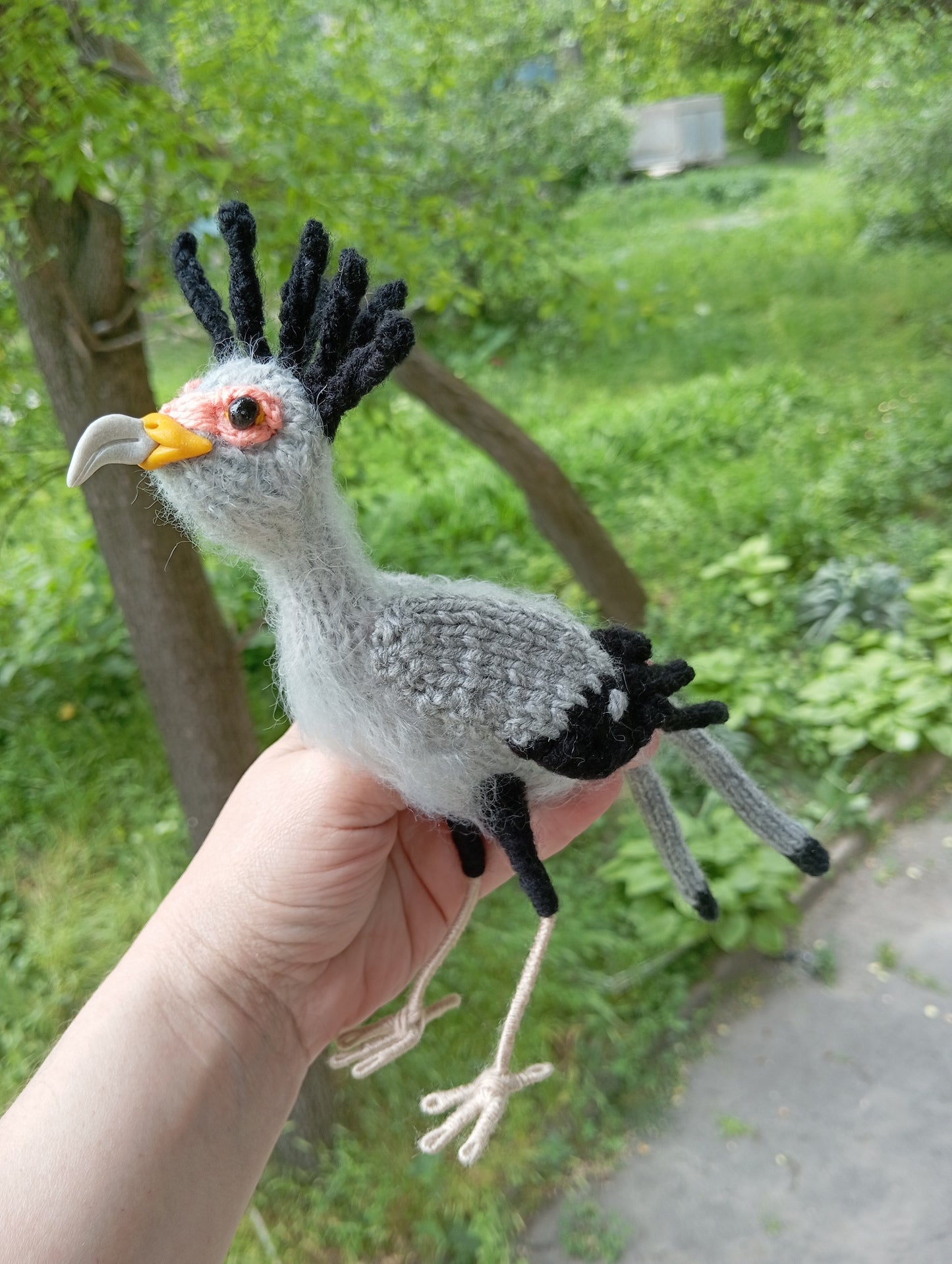 Secretarybird Crochet Decorative Figurine, Amigurumi Plush Bird, Stuffed Secretarybird  Toy