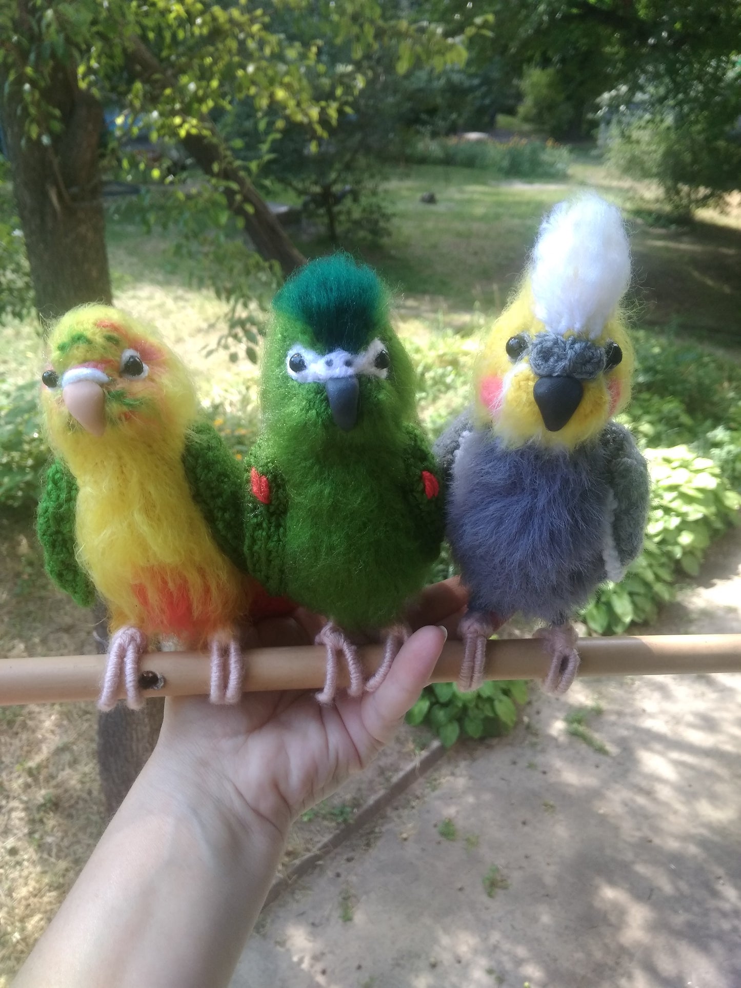 Cute Parrots knitted figurines