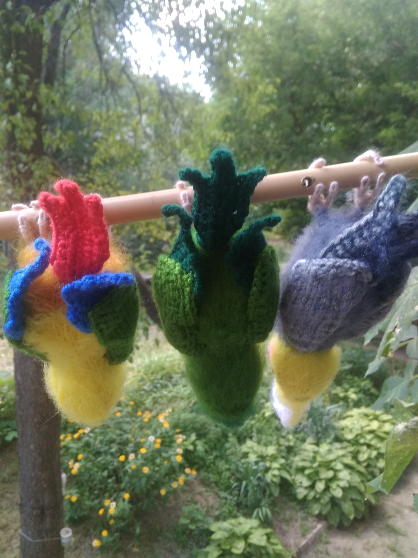 Cute Parrots knitted figurines