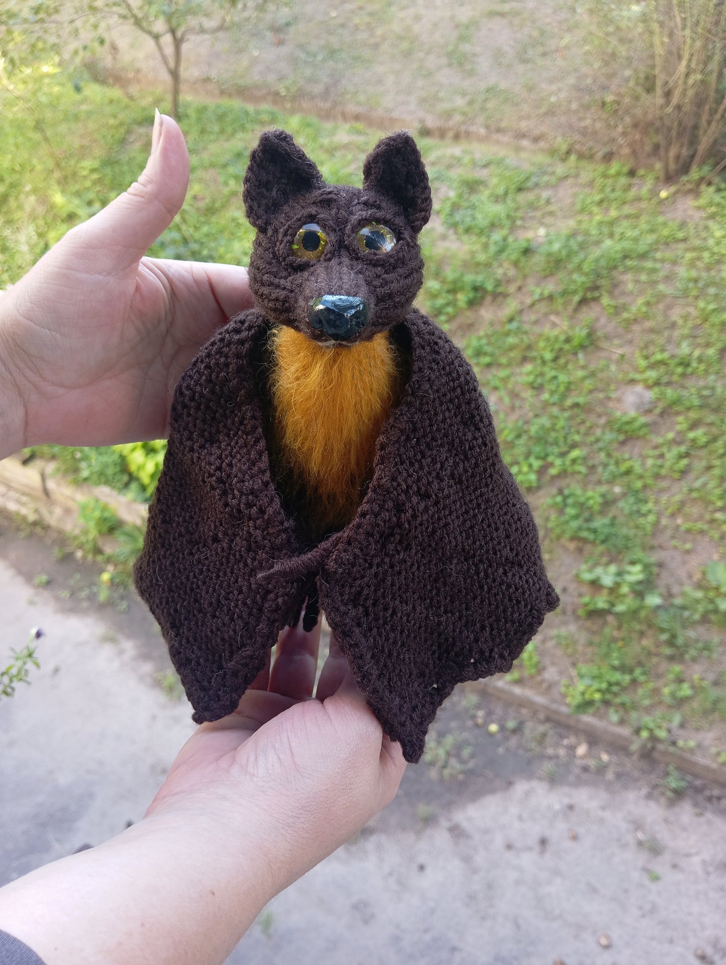 Knitted bat figurine for Halloween decor