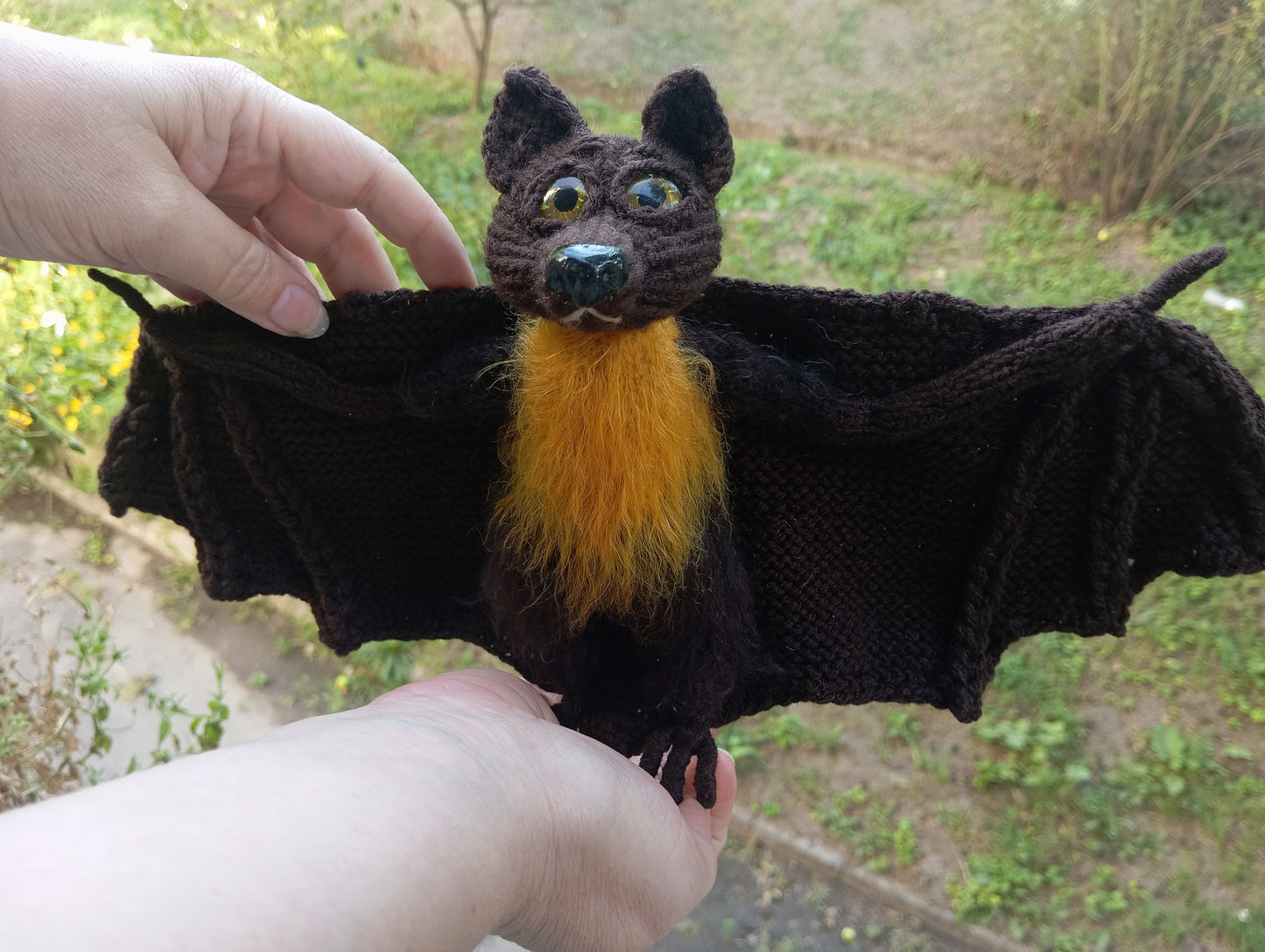 Knitted bat figurine for Halloween decor