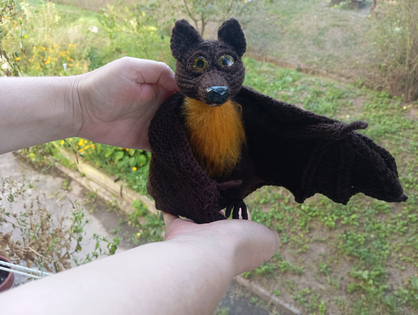 Knitted bat figurine for Halloween decor