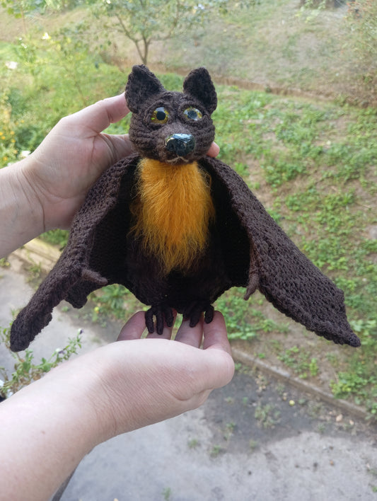 Knitted bat figurine for Halloween decor