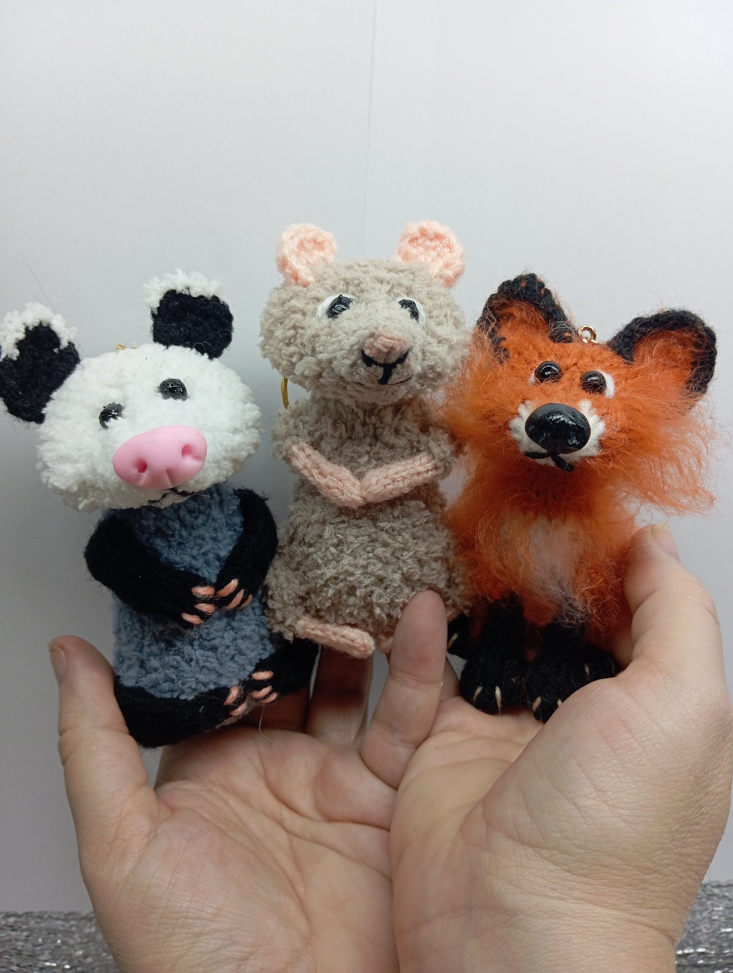 Fox, Mouse, Possum Keychains knitted accessories toy