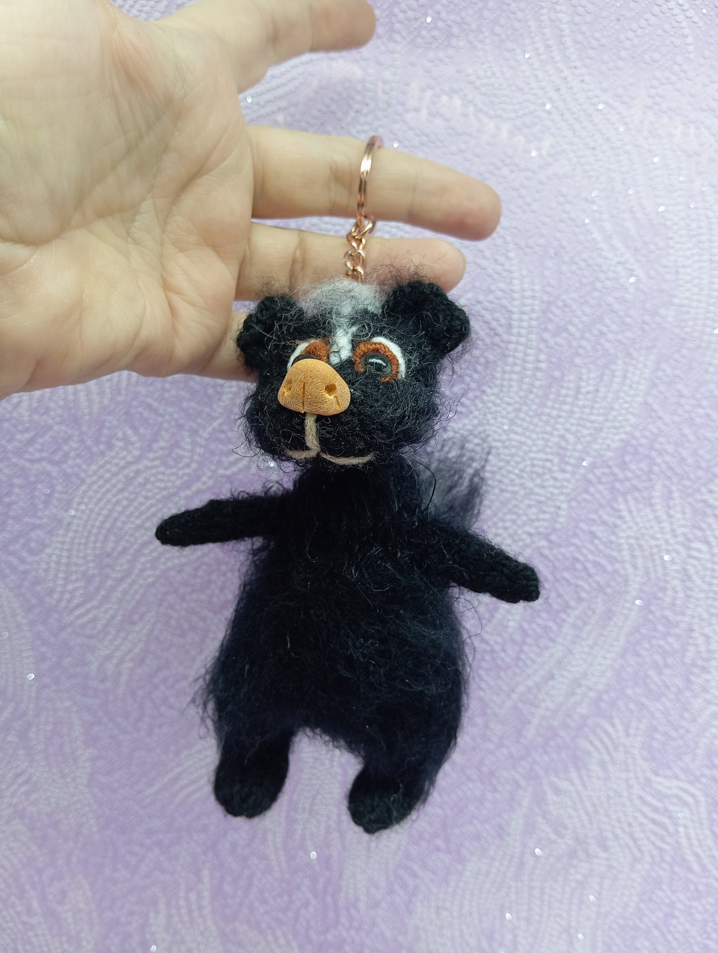 Skunk keychain pendant, Knitted Keychain Skunk, Amigurumi Keychain, Car Rear View Pendant