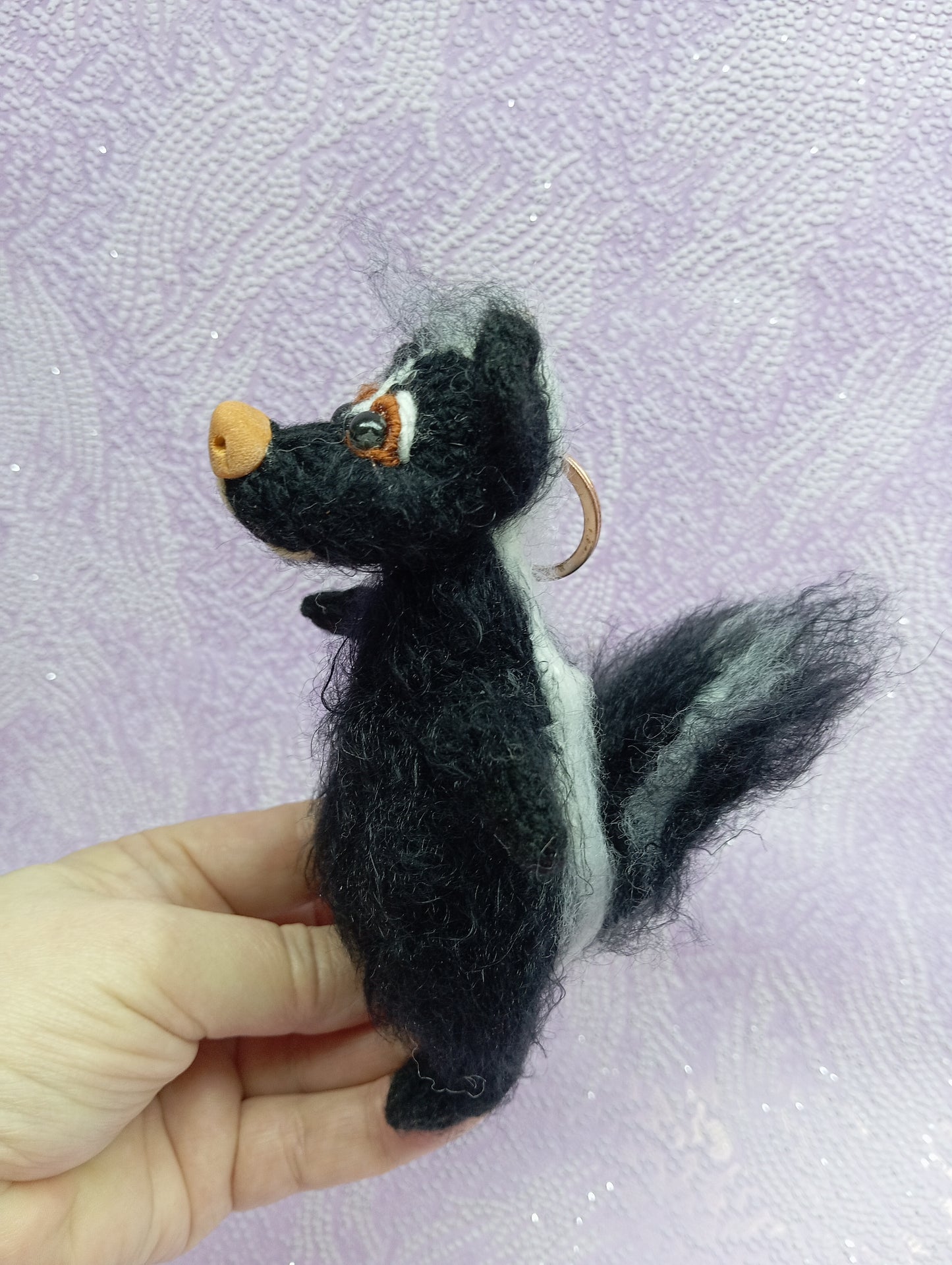 Skunk keychain pendant, Knitted Keychain Skunk, Amigurumi Keychain, Car Rear View Pendant