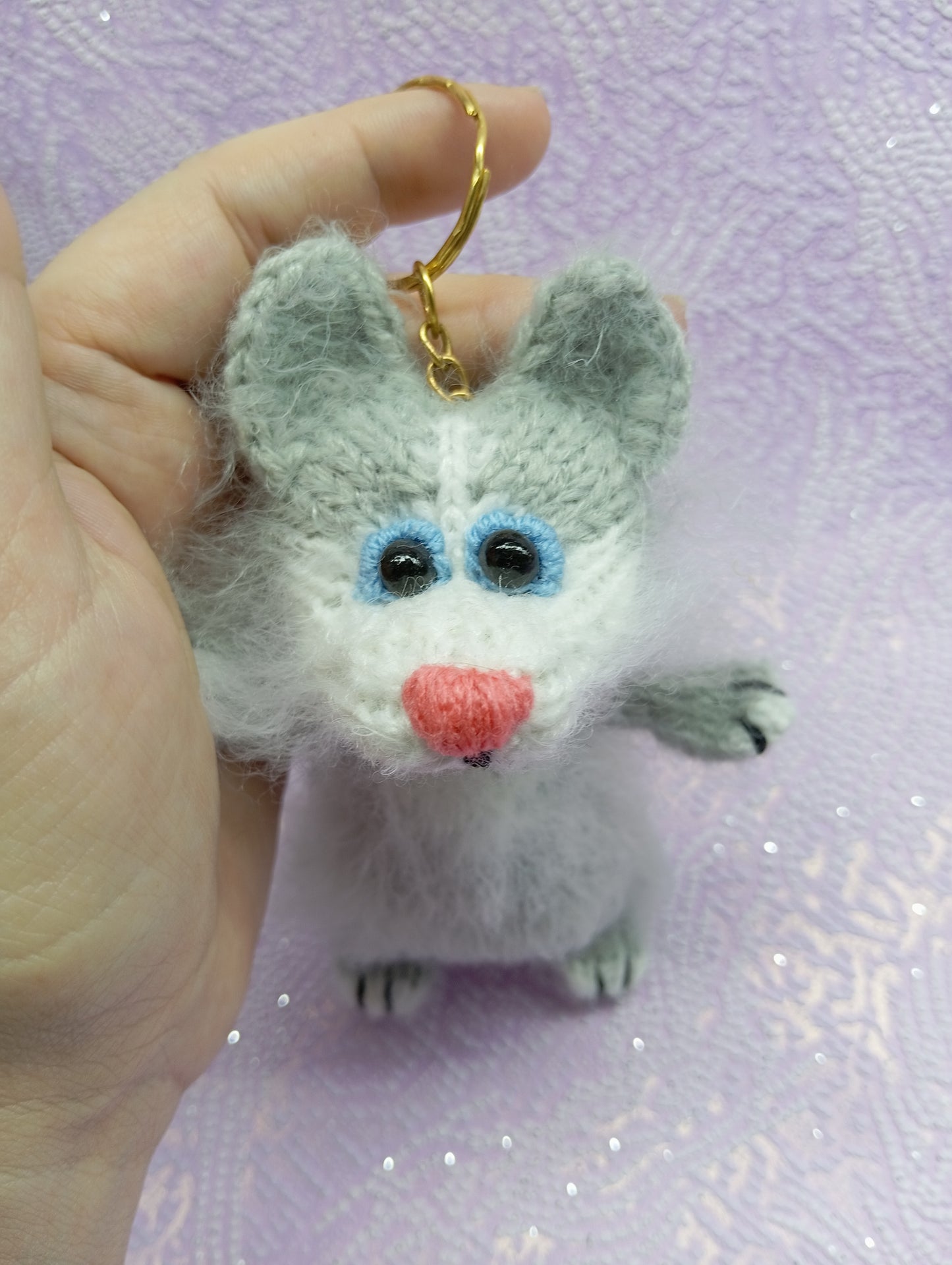 Calico and Gray Cats Car Pendant, Plush Keychain, Crochet Toy, Car Accessory