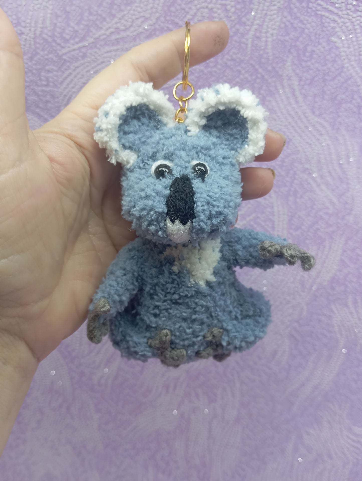 Koala Bear Car Pendant, Plush Koala Keychain, Crochet Toy Accessory, Amigurumi Animal