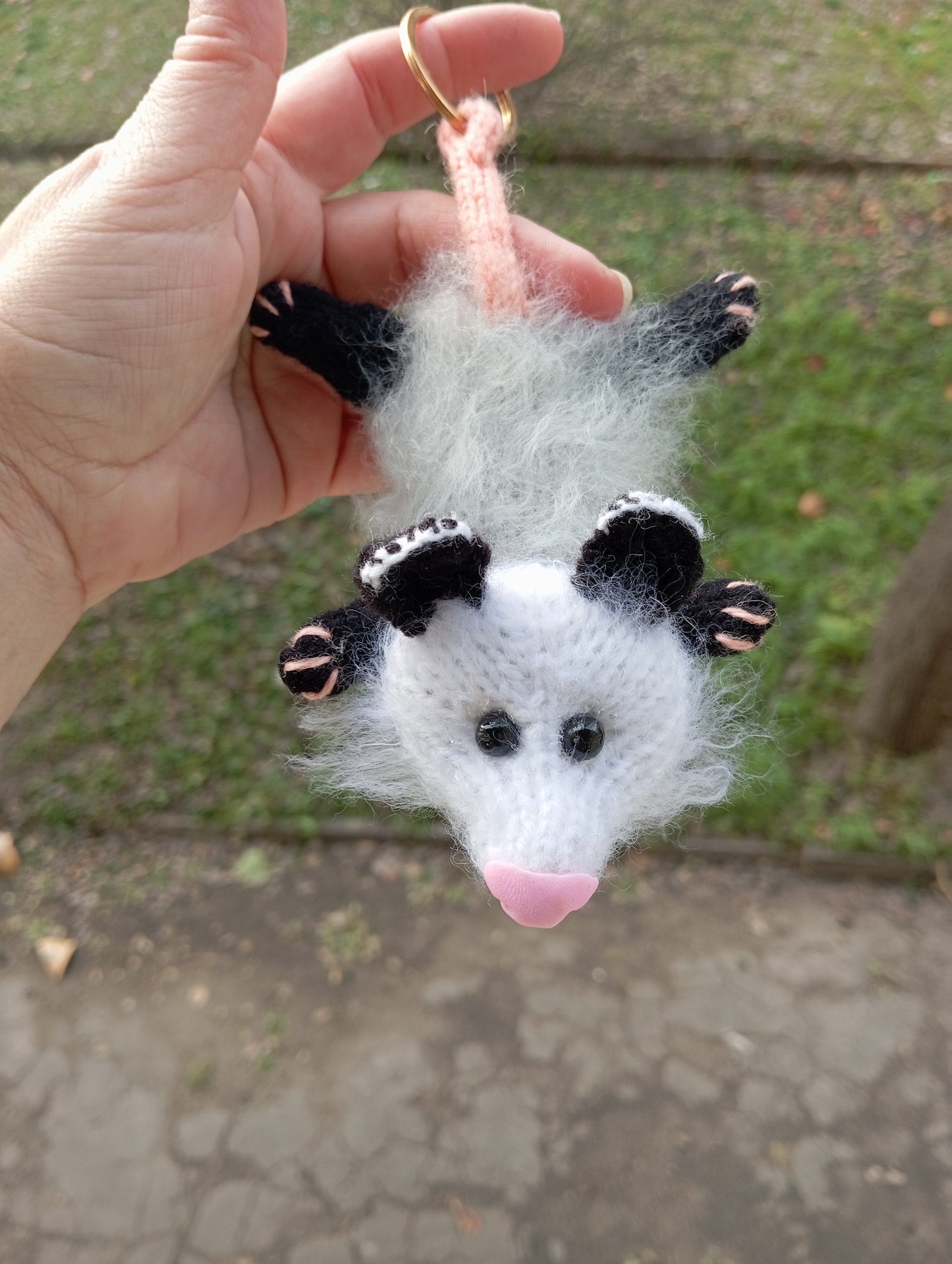 Possum Knitted Keychain, Crochet Possum Keychain, Amigurumi Keychain, Animal Toys, Plush Knit Possum