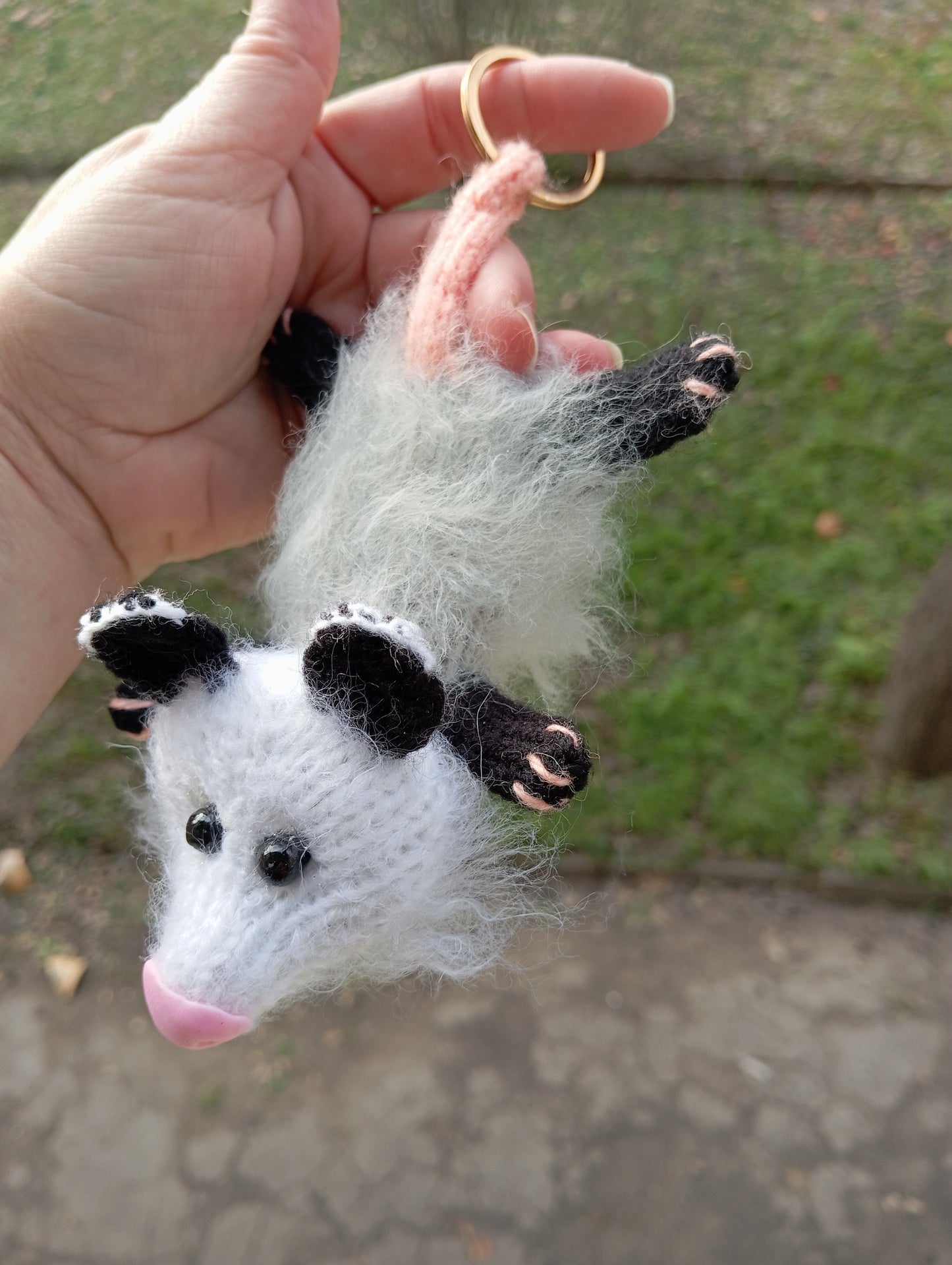 Possum Knitted Keychain, Crochet Possum Keychain, Amigurumi Keychain, Animal Toys, Plush Knit Possum