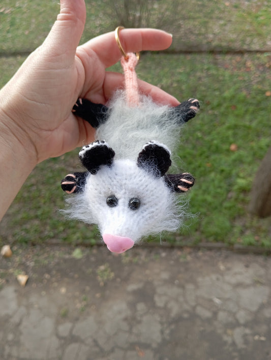 Possum Knitted Keychain, Crochet Possum Keychain, Amigurumi Keychain, Animal Toys, Plush Knit Possum