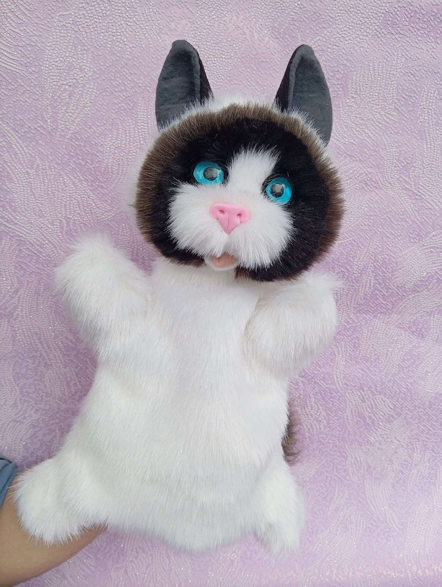 Ragdoll Cat Hand Puppet, Ragdoll Plush Cat Toy,White cat Hand Puppet, Fluffy Cat hand Puppet, Glove cat, Plush cat