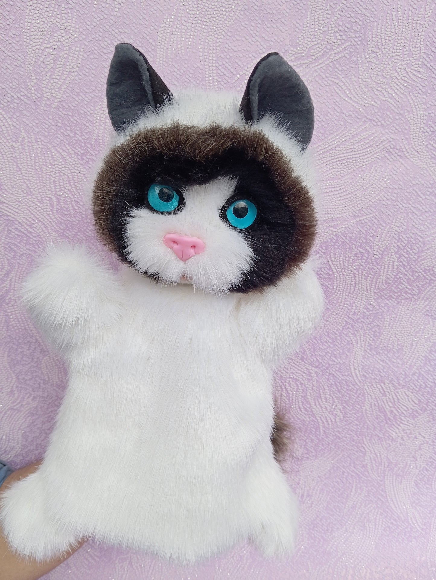 Ragdoll Cat Hand Puppet, Ragdoll Plush Cat Toy,White cat Hand Puppet, Fluffy Cat hand Puppet, Glove cat, Plush cat