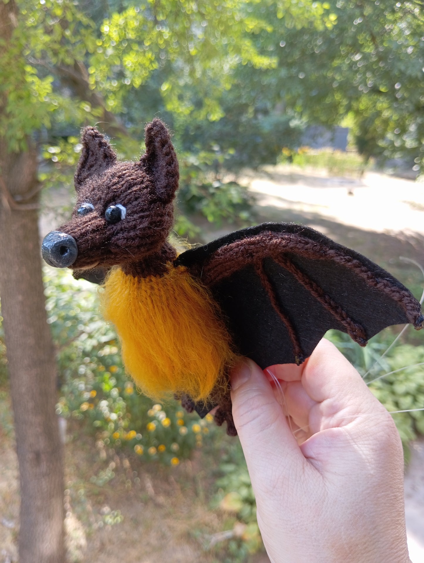 Black Bat plush knitted bat toy handmade