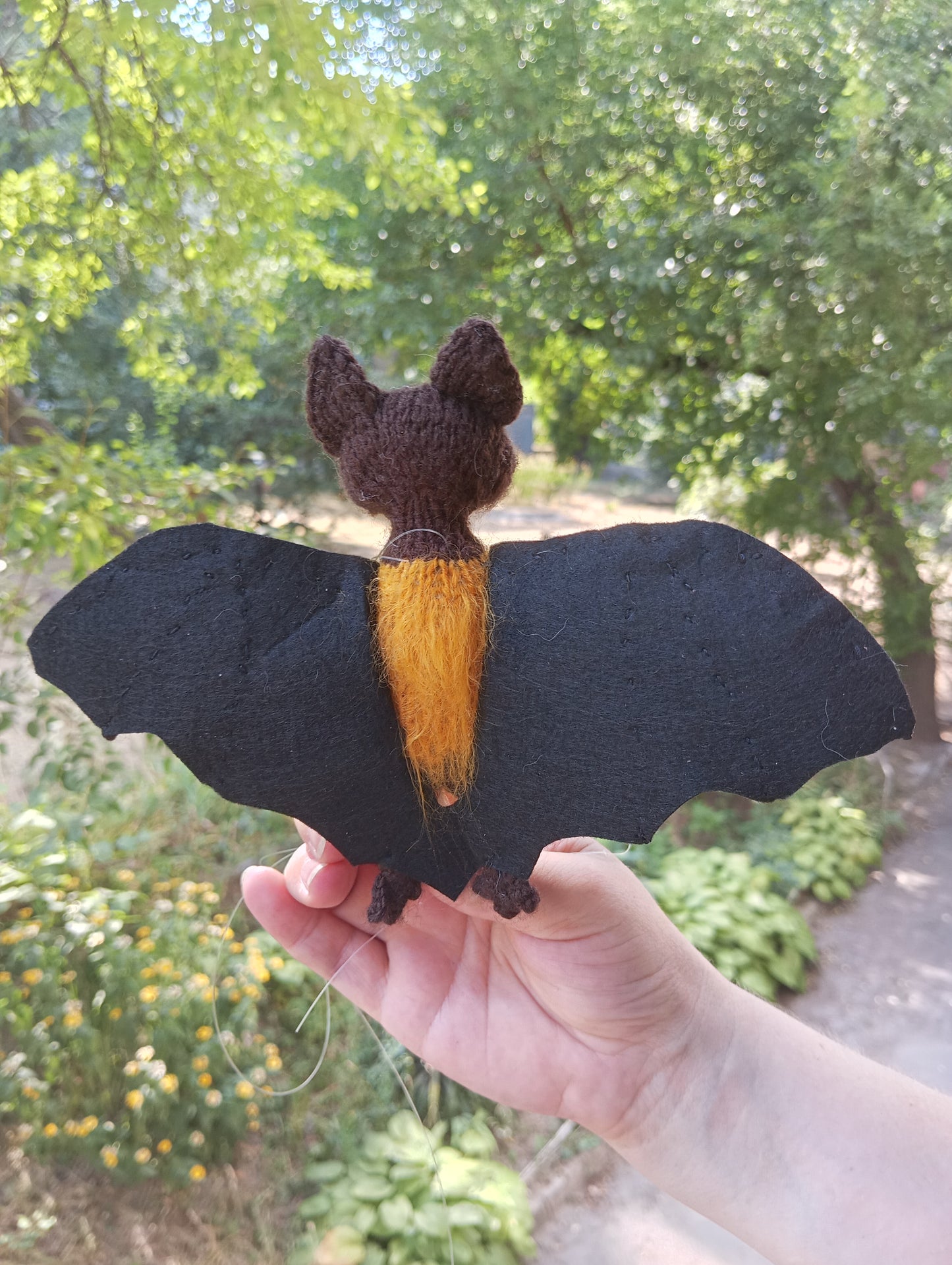 Black Bat plush knitted bat toy handmade