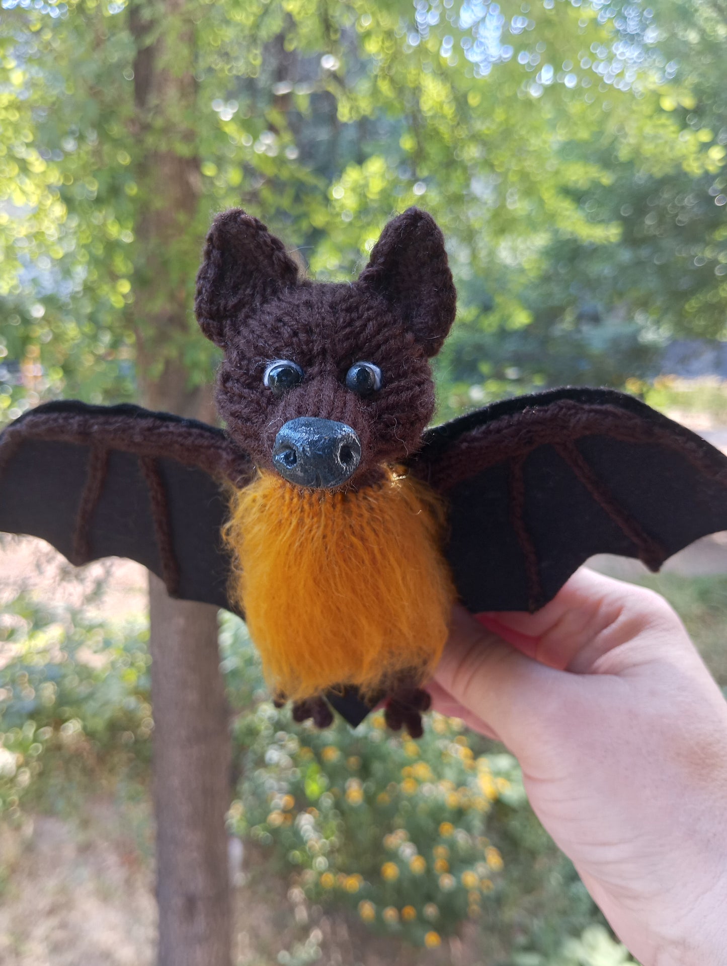 Black Bat plush knitted bat toy handmade